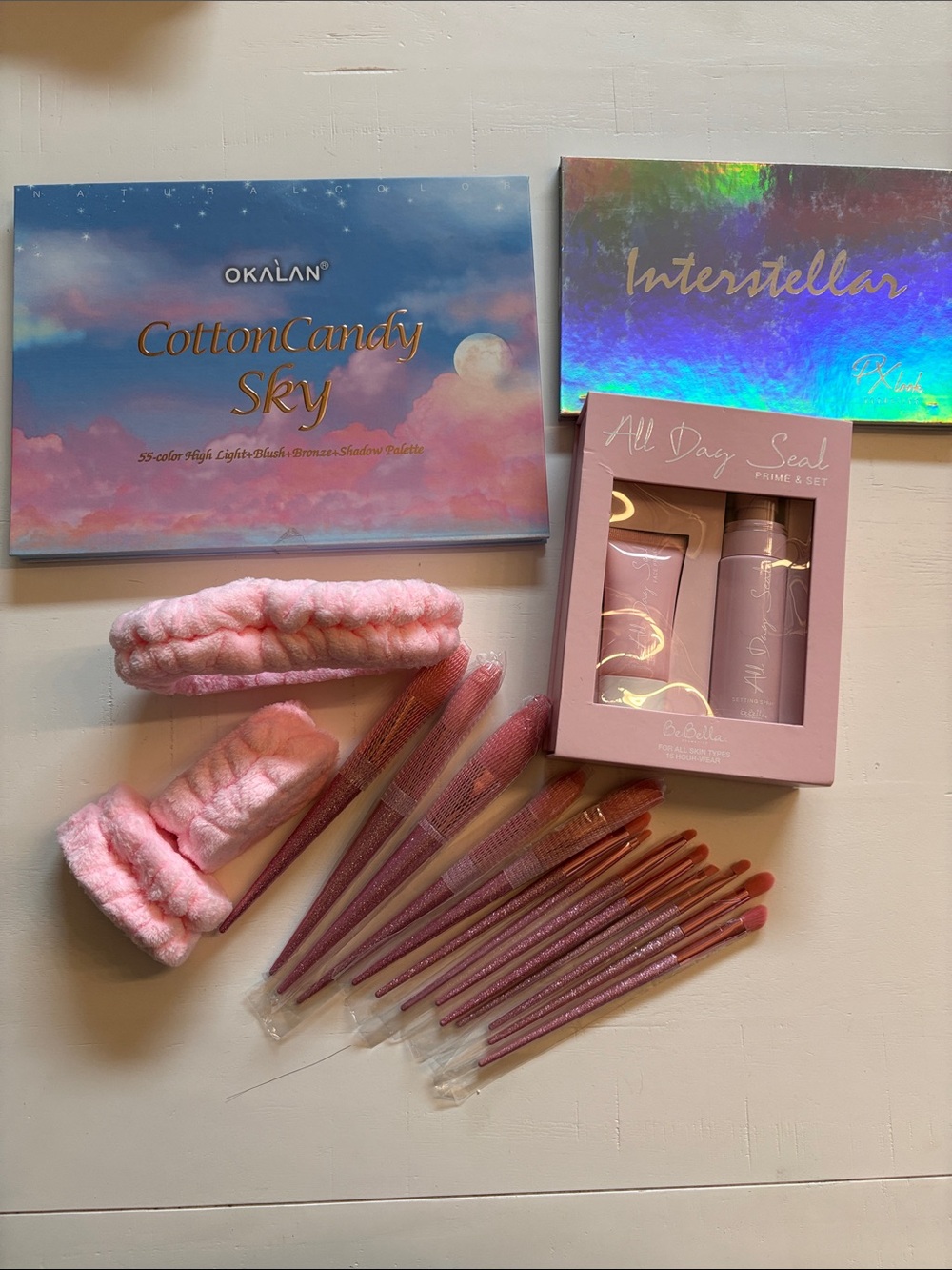 Cotton Candy Sky & Interstellar makeup, Pink Brush Set & Headband Bundle